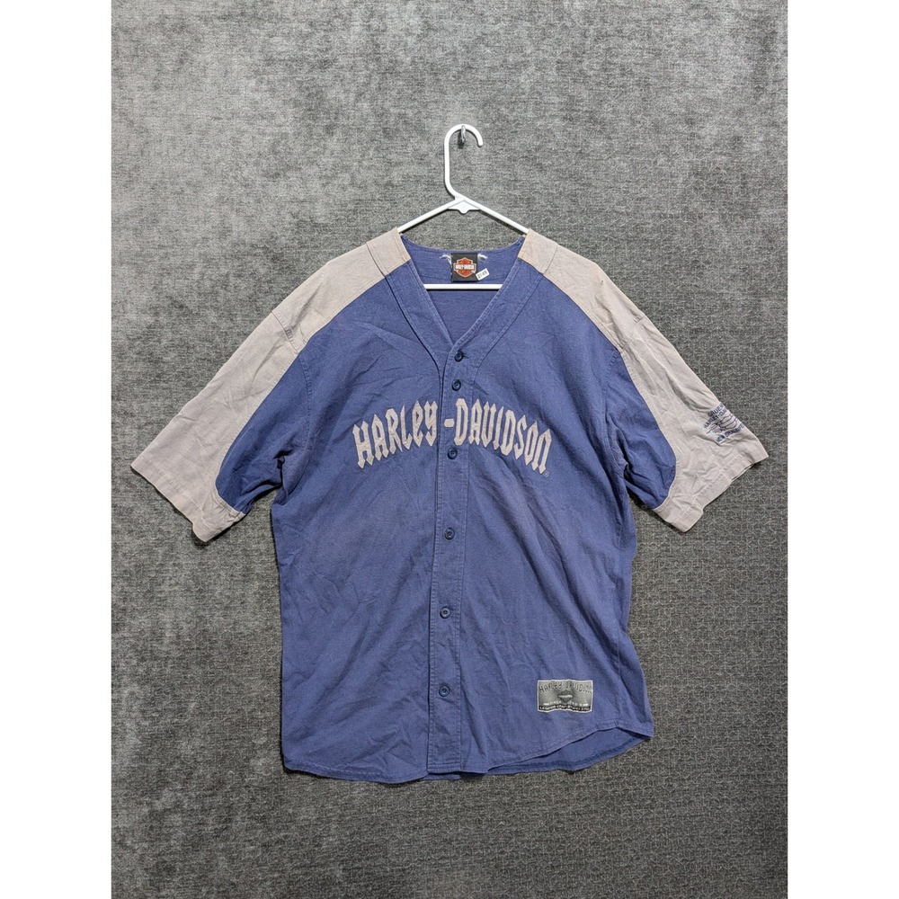 Harley-Davidson Baseball Jersey Shirt Blue Grey Gruene New Braunfels TX Mens XL